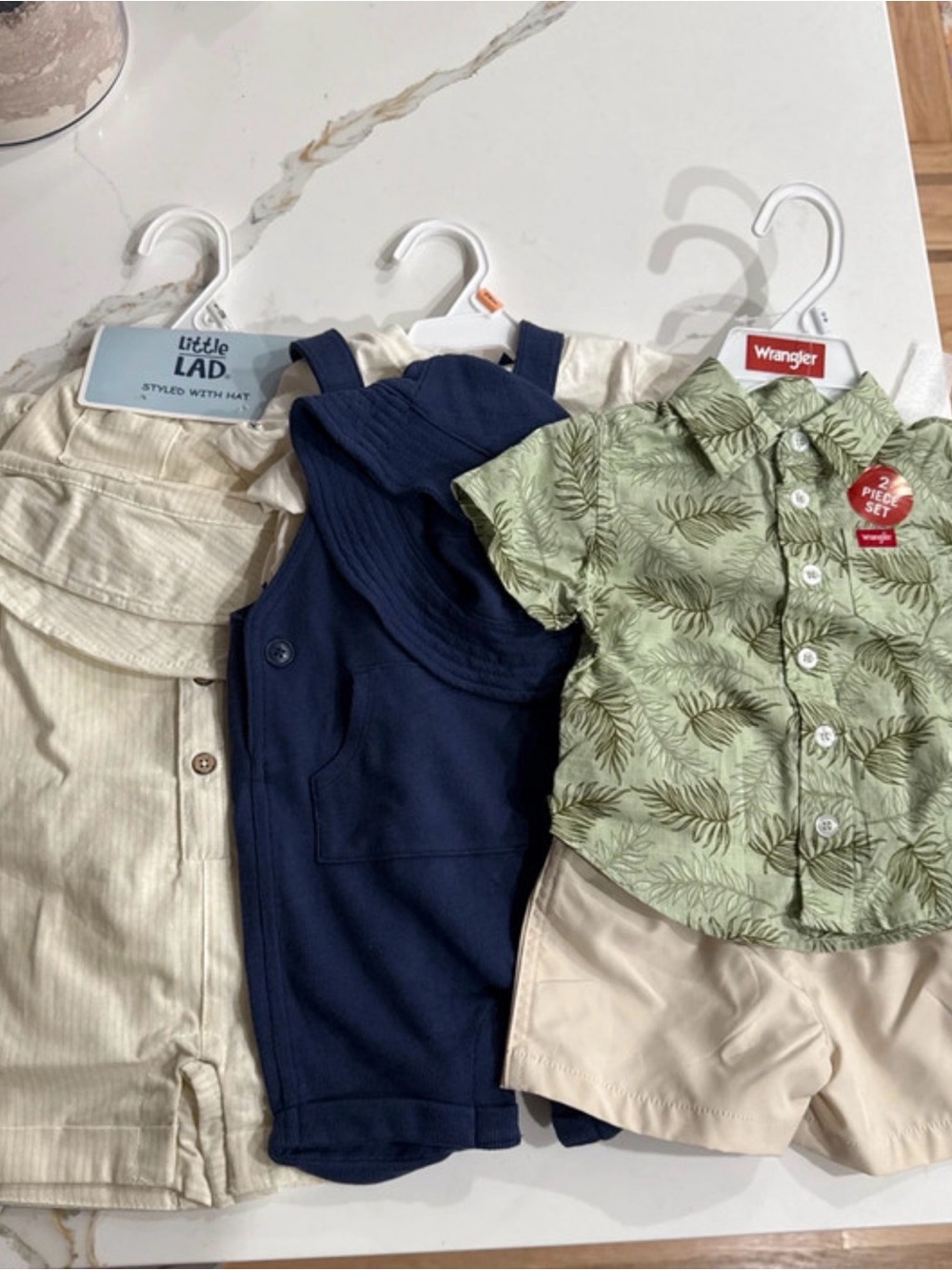 $20 ALL. Wrangler Green Leaf Button-Up Shirt & Navy and Cream Shorts Set